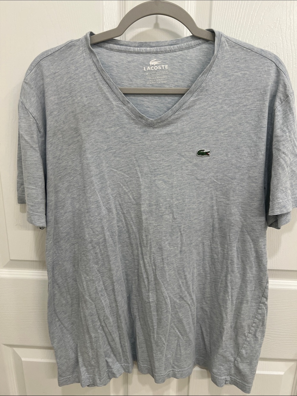 Lacoste Heather Light Gray V-Neck Tee